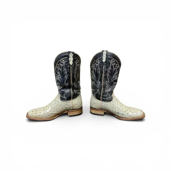 Men’s El Reparo (Texas) White Ostrich Leather Cowboy Boots Size 8 - Picture 4 of 10